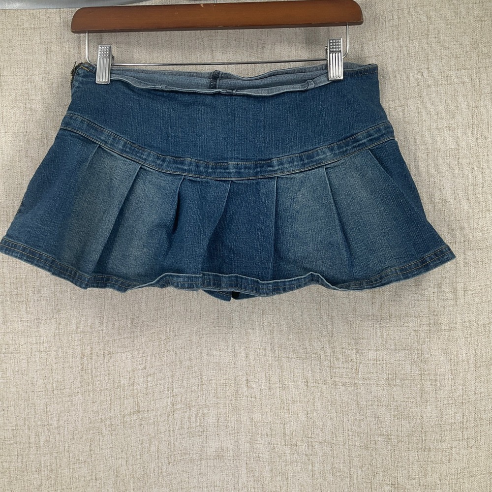 BDG Denim Micro Mini Skirt Women M Blue Cotton Y2K Style Pleated Side Buckle